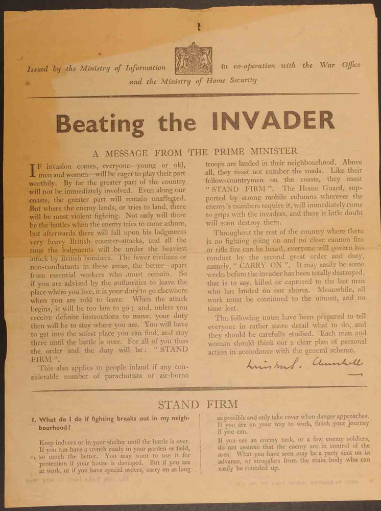 Item #12329 Beating the Invader. Winston S. Churchill.