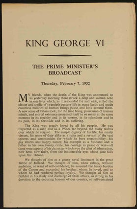 Item #12466 King George VI, The Prime Minister’s Broadcast Feb 7, 1952. Winston S. Churchill