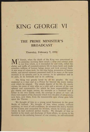 Item #18287 King George VI, The Prime Minister’s Broadcast Feb 7, 1952. Winston S. Churchill