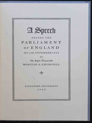 A Speech by the Rt. Hon. Winston S. Churchill 11th November 1942