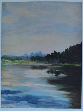 Item #28645 Print of Churchill painting Evening Glow at Mimizan. Winston S. Churchill