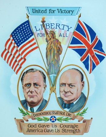 Item #30426 Large wartime poster of Churchill and Roosevelt. Glen Osborn.