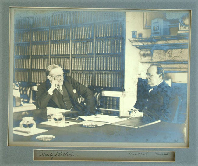Item #30977 Large signed photo of Churchill and Stanley Baldwin. Winston S. Churchill.