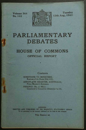 Item #31993 Parliamentary Debates 13 August 1940