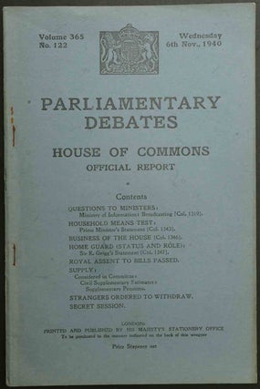 Item #31999 Parliamentary Debates 6 November 1940