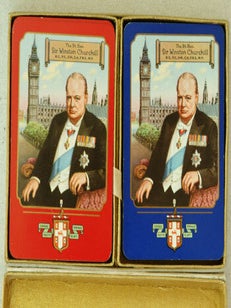 Item #32115 Boxed Double deck set of Churchill playing cards 1955. Winston S. Churchill