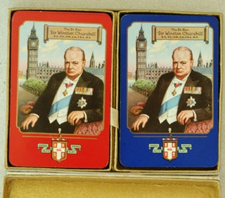 Item #32115 Boxed Double deck set of Churchill playing cards 1955. Winston S. Churchill