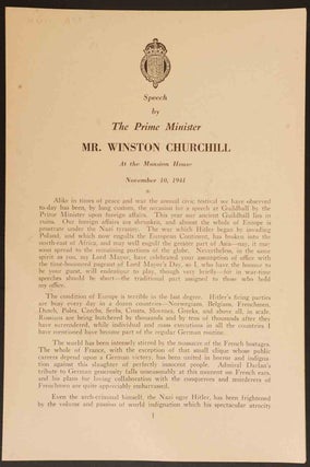 Item #33478 Speech by The Prime Minister Mr. Winston Churchill at the Mansion HOuse November 10,...