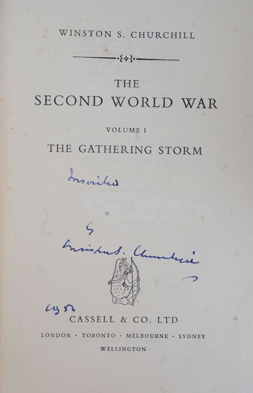 Item #34876 The Second World War, first edition set signed in Vol. I. Winston S. Churchill.