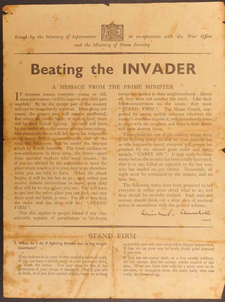 Item #3506 Beating the Invader. Winston S. Churchill.