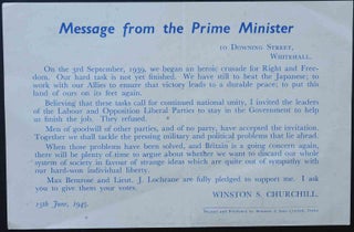 Item #35313 Message from the Prime Minister. Winston S. Churchill