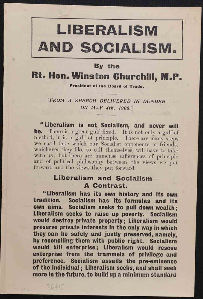 Item #36415 Liberalism and Socialism. Winston S. Churchill.