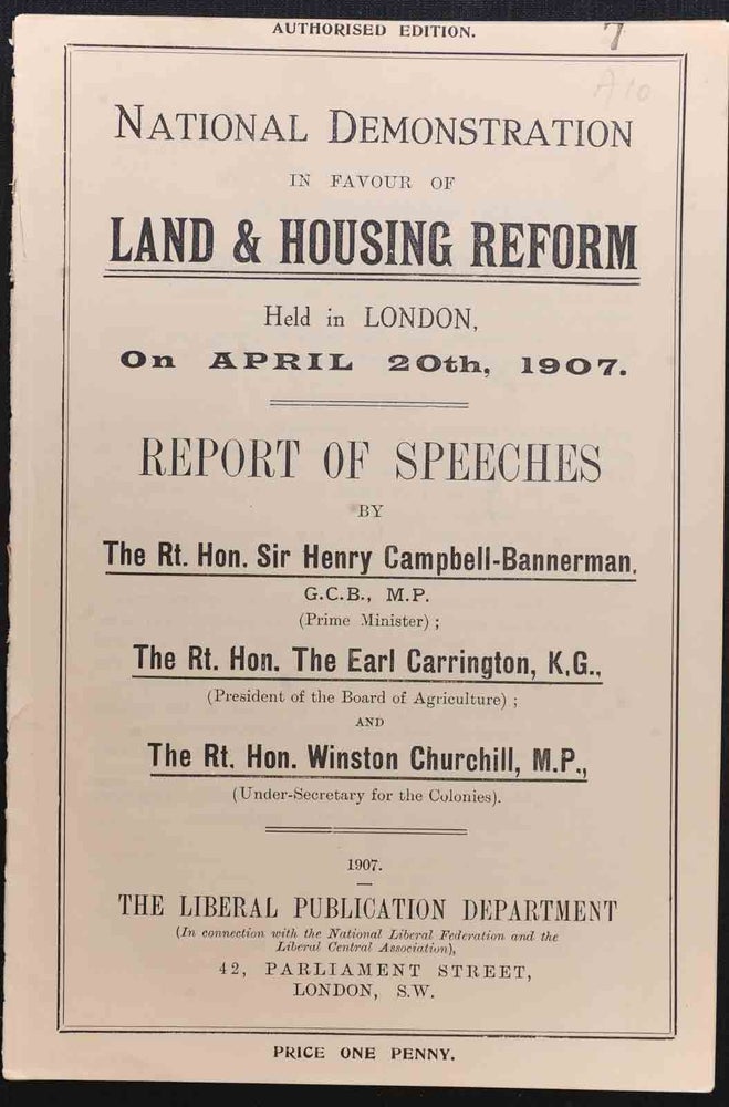 Item #36416 National Demonstration in Favour of Land & Housing Reform. Winston S. Churchill.