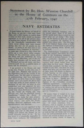 Item #36419 Navy Estimates: Statement by the Rt. Hon. Winston Churchill in the House of Commons...