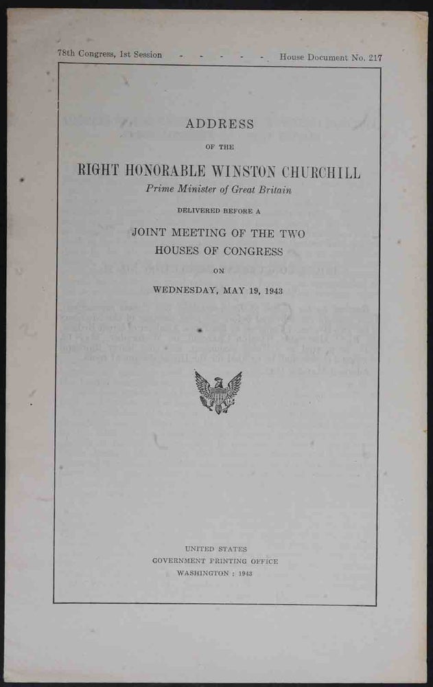 Item #36430 Address of..Winston Churchill... before a joint Meeting of the Houses of Congress. Winston S. Churchill.
