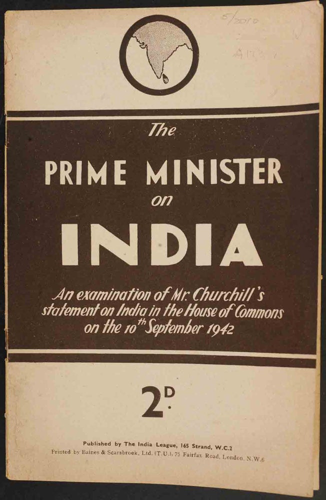 Item #36450 The Prime Minister on India. India League.