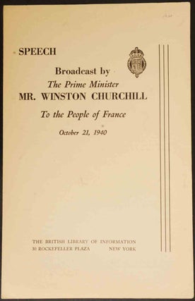 Item #36477 Speech Broadcast by The Prime Minister Mr. Winston Churchill April 27, 1941. Winston...