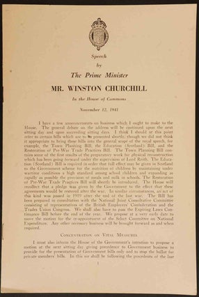 Item #36478 Speech by The Prime Minister Mr. Winston Churchill in the House of Commons November...