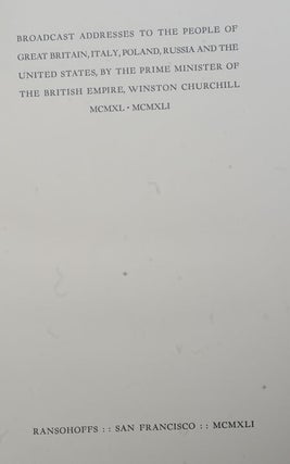 Broadcast Addresses...by the Prime Minister... Mr. Winston Churchill