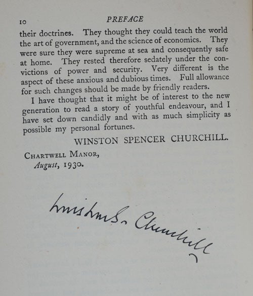 Item #50096 My Early Life, signed copy. Winston S. Churchill.