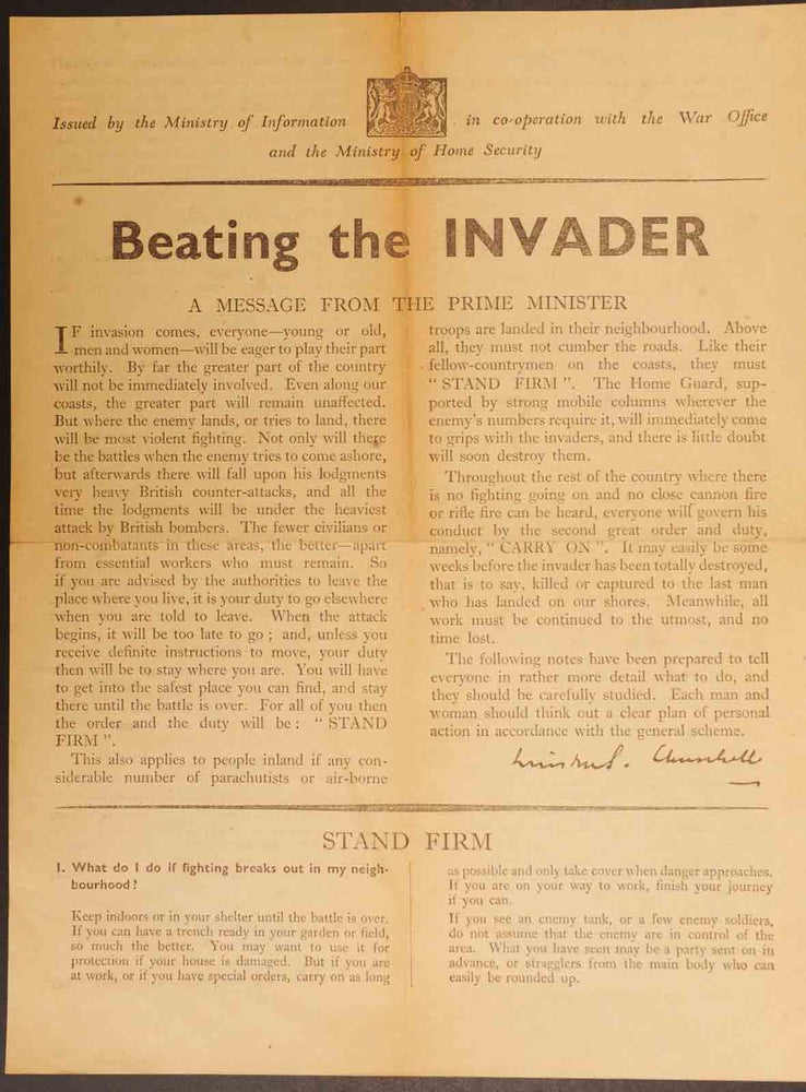 Item #50397 Beating the Invader. Winston S. Churchill.