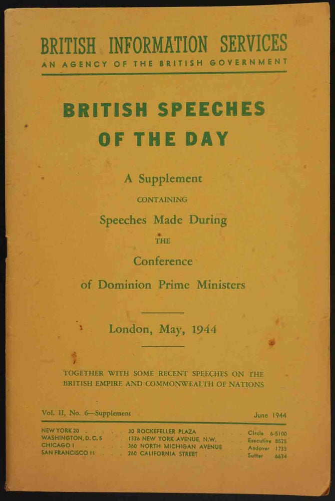 Item #8345 British Speeches of the Day May 1944. Winston S. Churchill.