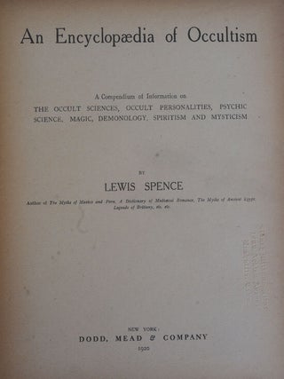Item #F11479 An Encyclopedia of Occultism. Lewis Spence